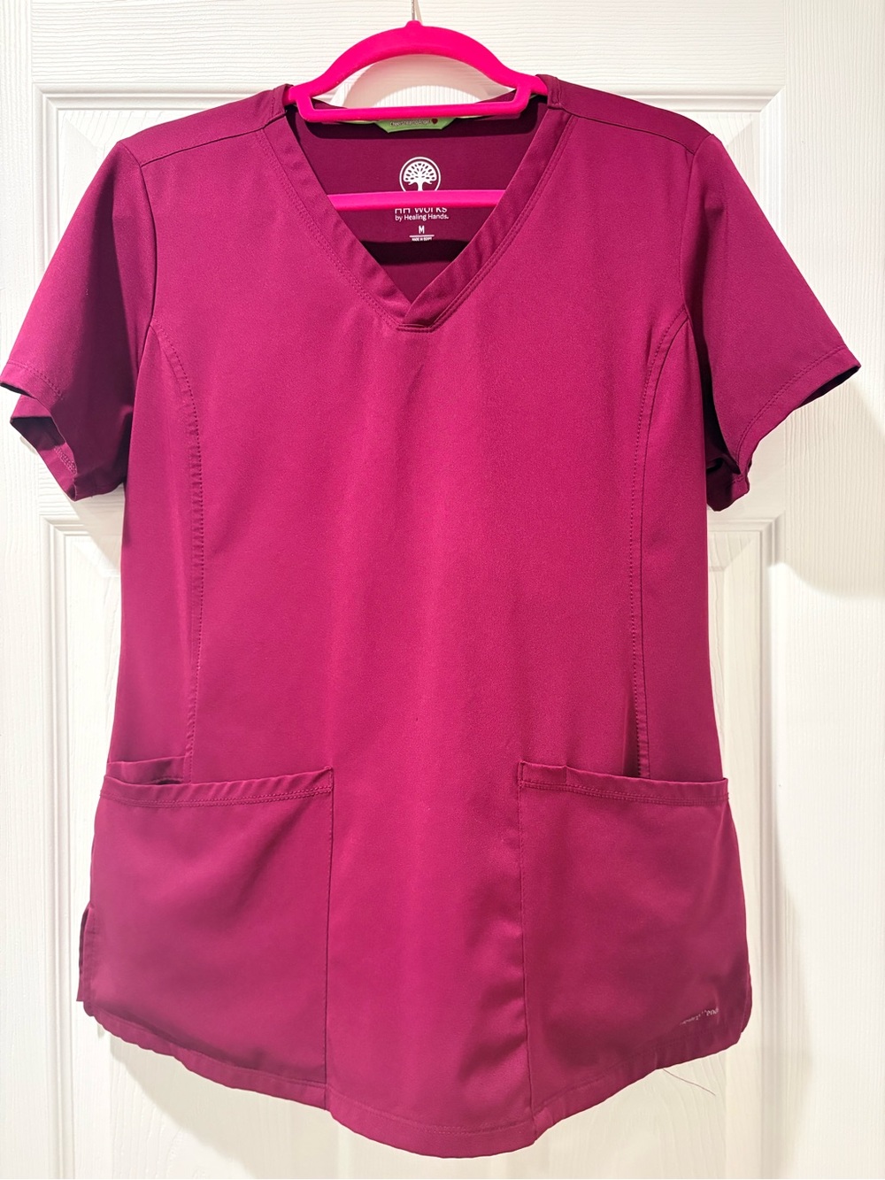 HH Works by Healing Hands Monica V-Neck Scrub Top Wine Burgundy M